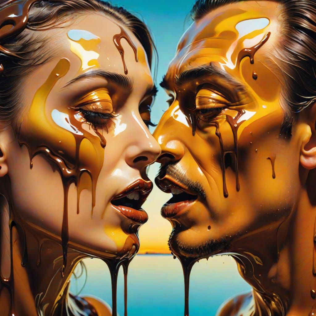 Surreal Melting Kiss in Salvador Dali Style