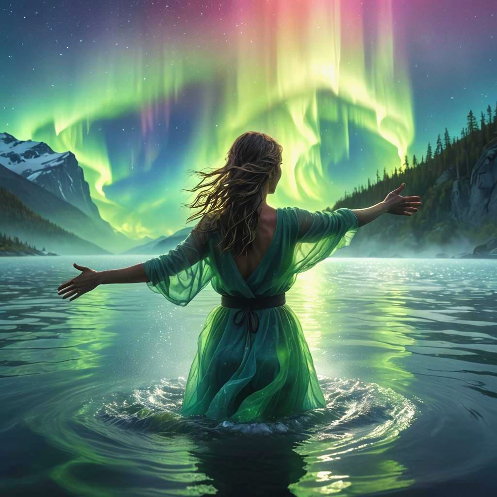 Girl Embracing the World in Cosmic Colors