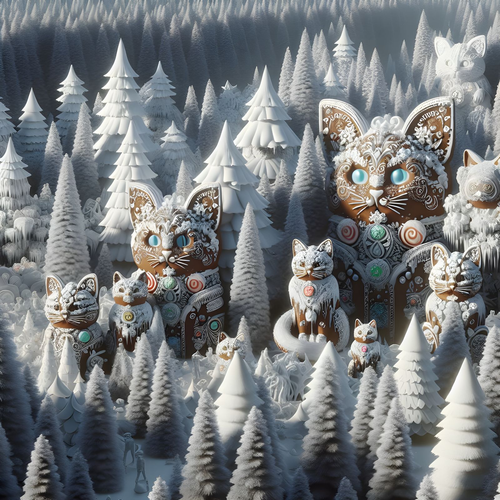 Gingerbread Monoliths Tower Amidst Winter Wonderland