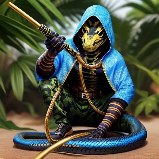 Colorful Cobra and Snake Charmer in Hyperreal Detail
