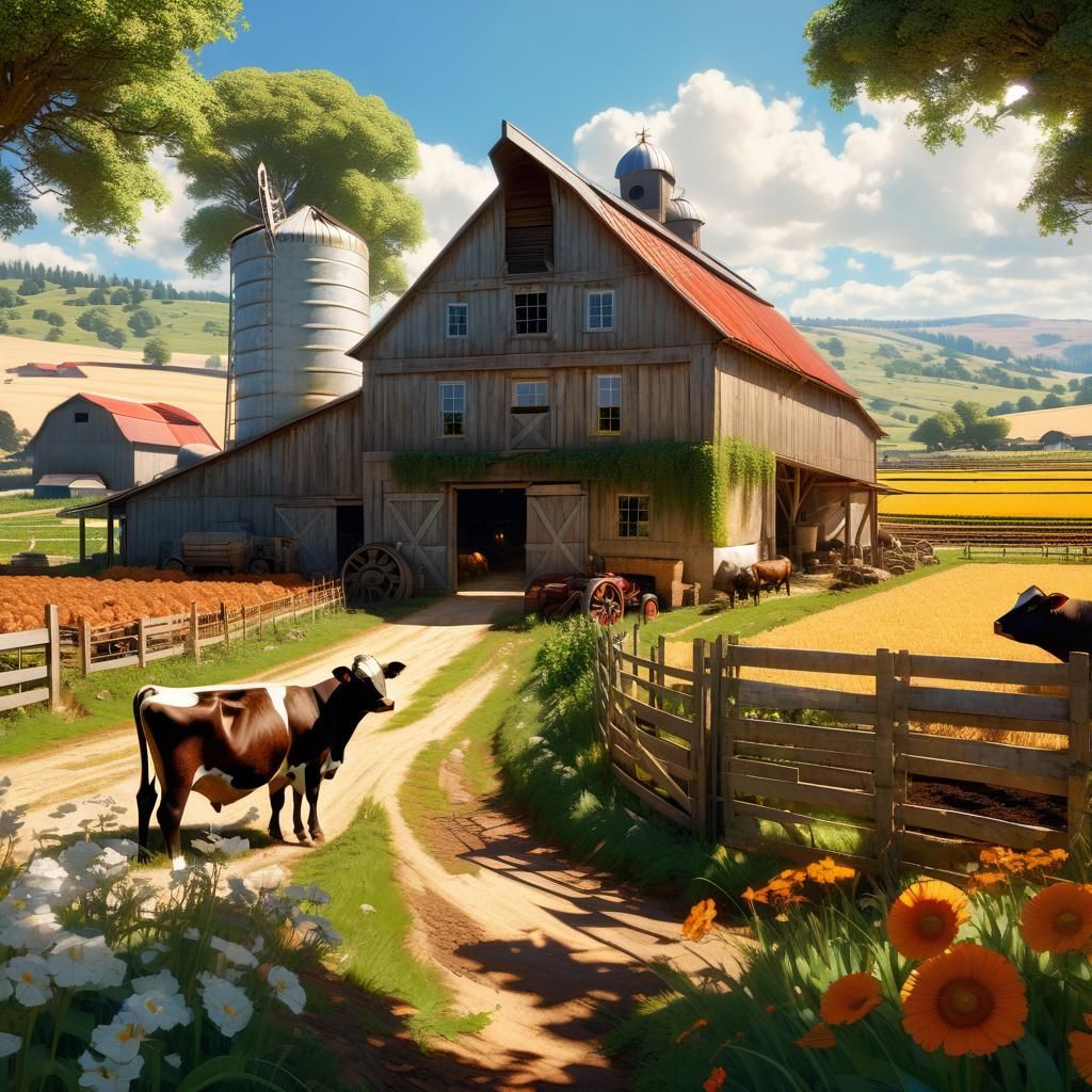 Anime Farm Scene on a Sunny Day