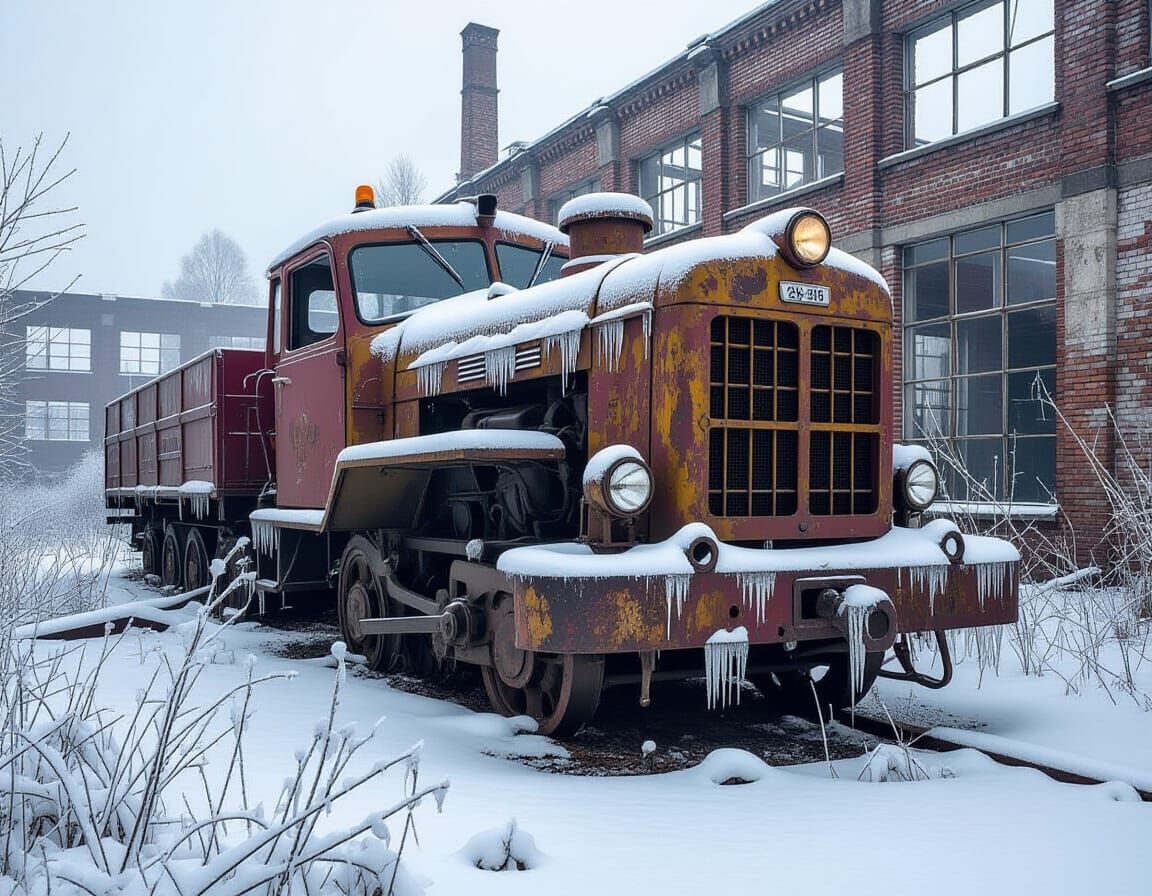 Frozen Industrial Ruins in White