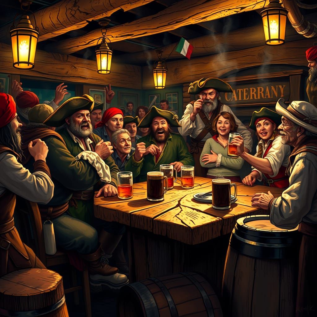 Vibrant Tavern Scene Erupts in a Joyful Sea Shanty