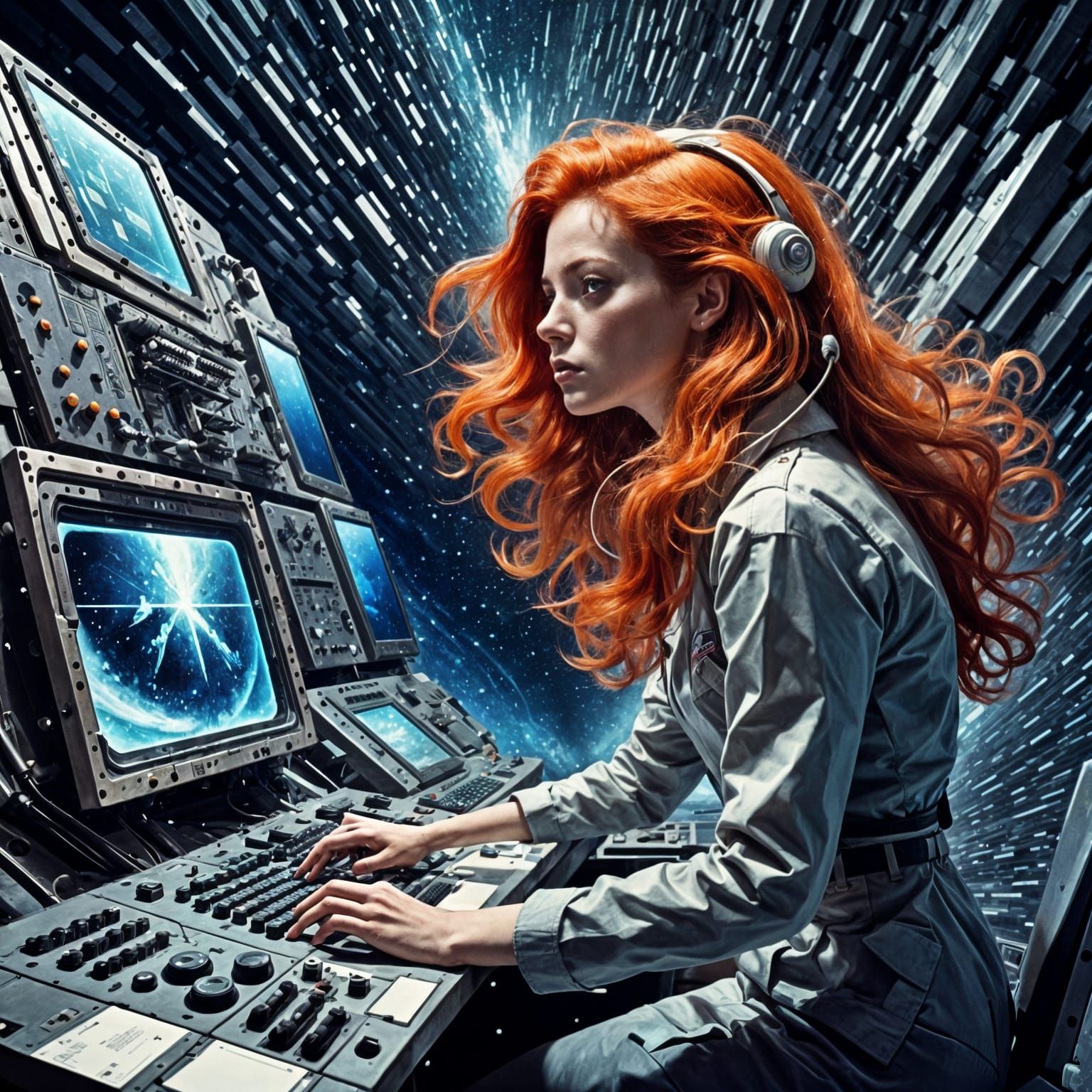 1960s NASA Technician with Red Hair in Mod Style
