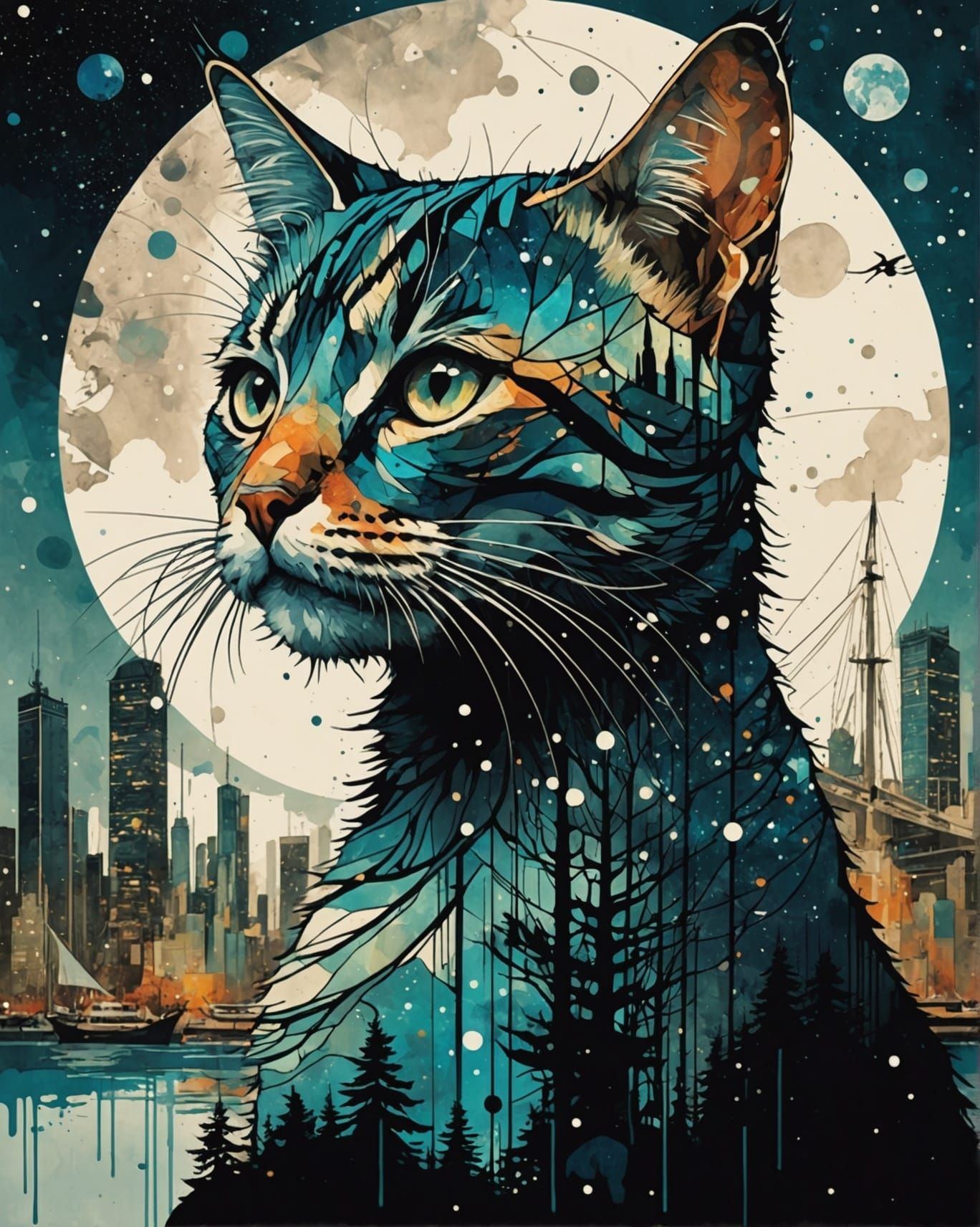 Galaxy Dripping into Starry World: Double Exposure Graffiti