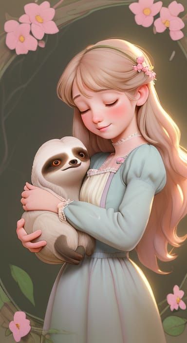 Sloth's Tender Declaration in Whimsical Watercolor