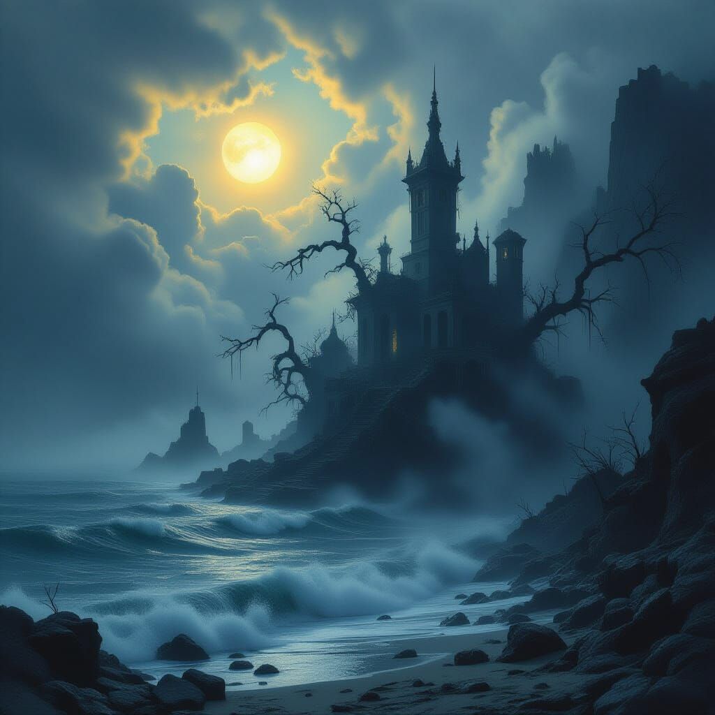 Eerie Mist-Shrouded Island Digital Painting