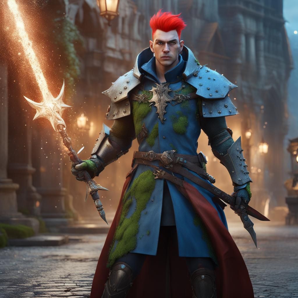 Earth Genasi Paladin with Morningstar in Fantasy Art