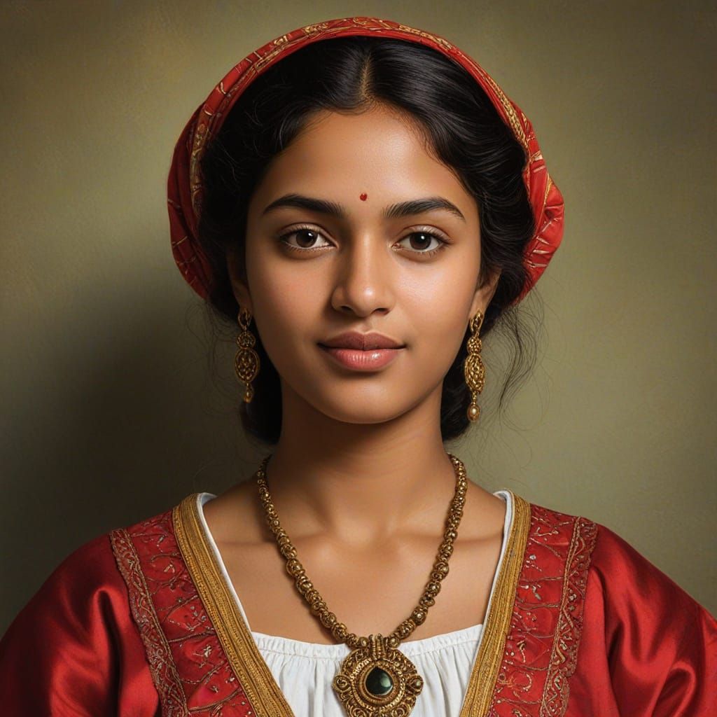 Mauritian Woman in Raphael Oil Painting Style
