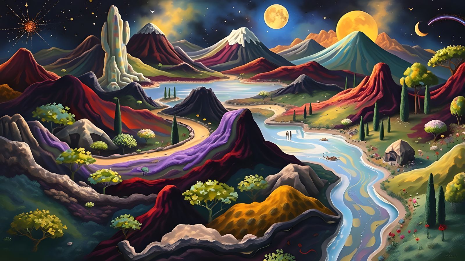 Huichol Yarn Painting: Iridescent Mountain Meadow