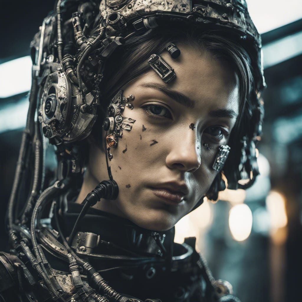 Beautiful Cyborg Woman in Cyberpunk Documentary Photo