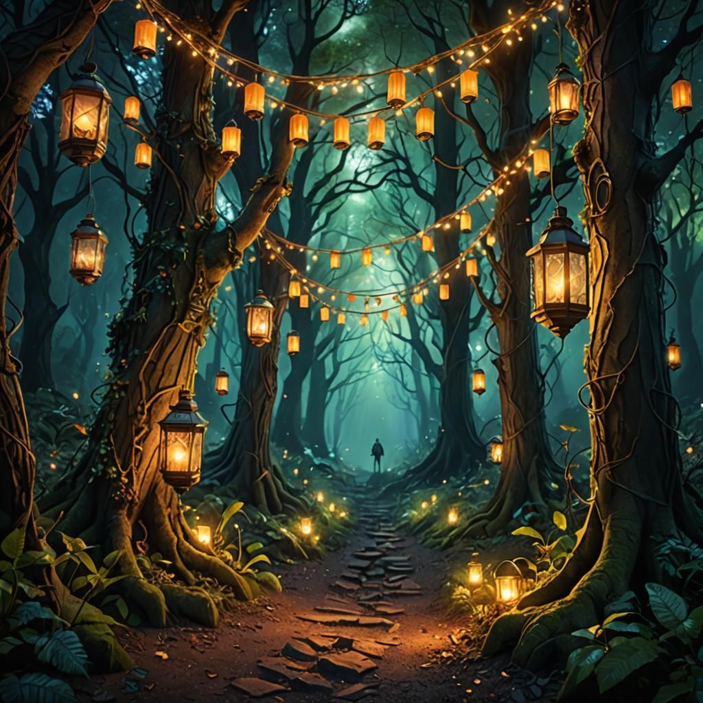 Mystic Forest Fairies with Glowing Lanterns