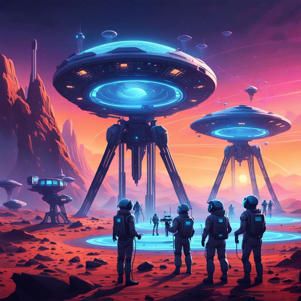 Survey Team on Distant Planet in Sci-Fi Style