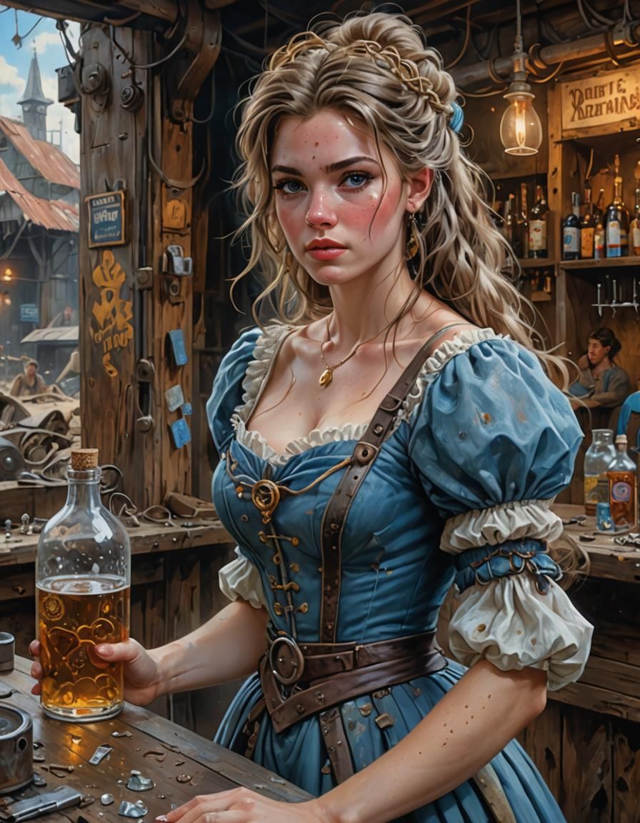 Post-Apocalyptic Cinderella Portrait in Acrylic Style