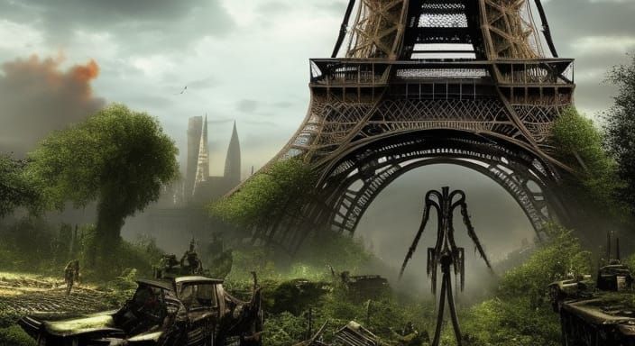 Apocalyptic Overgrown Eiffel Tower in Vivid Colors