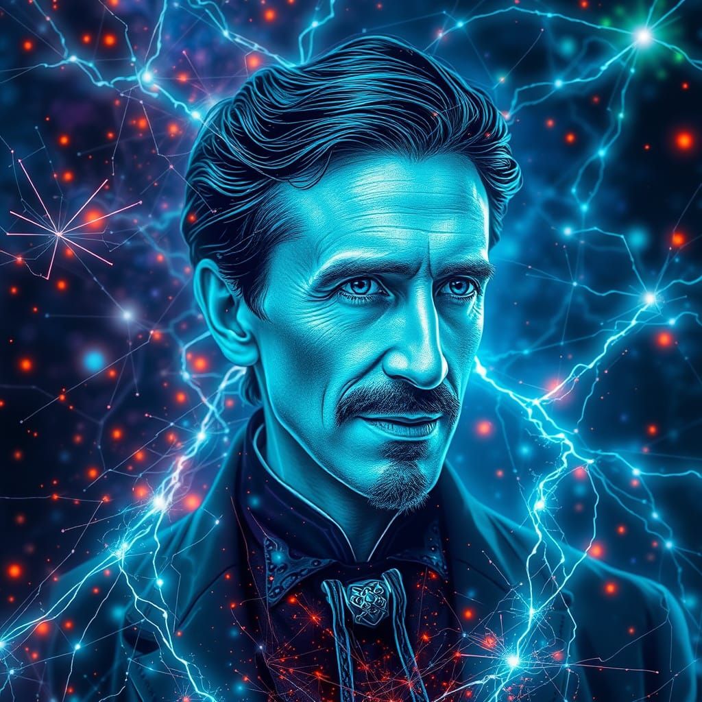 Surreal Portrait of Nikola Tesla in a Dreamlike Aesthetic