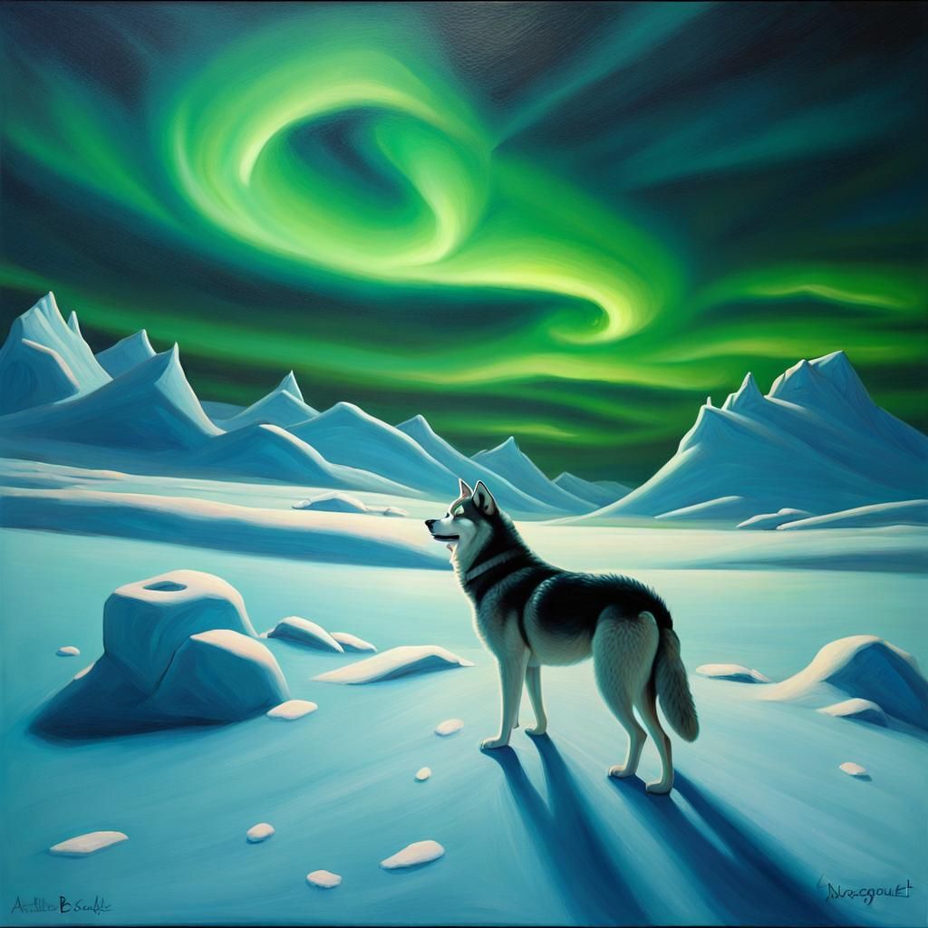 Arctic Aurora Borealis in Tonalist Painting Style