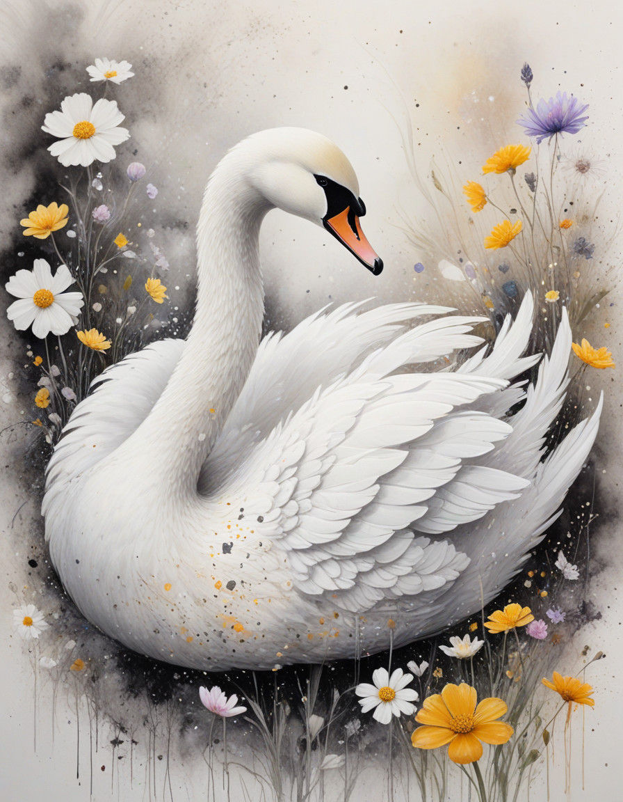 Ethereal Swan in Whimsical Soot Painting