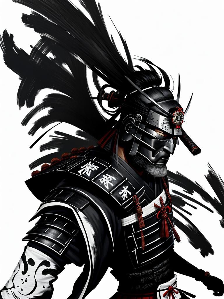 Samurai Armor in Japanese Calligraphy Style