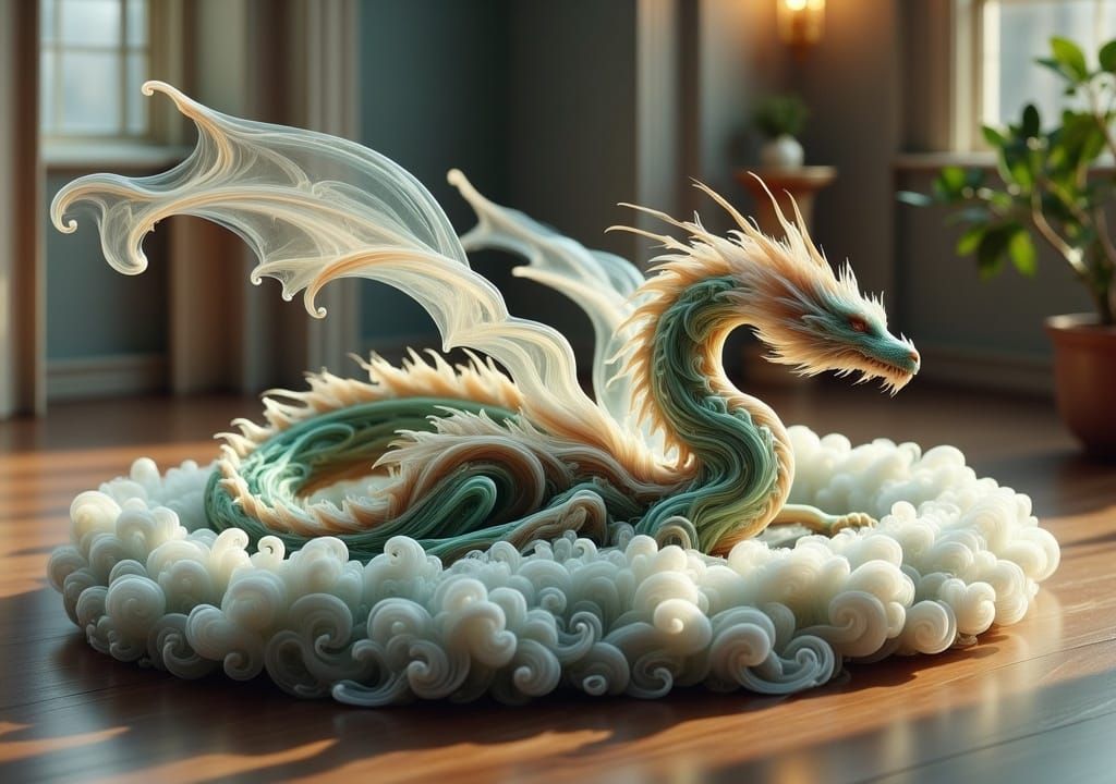 Mechanical Dragon Pet in Futuristic Room