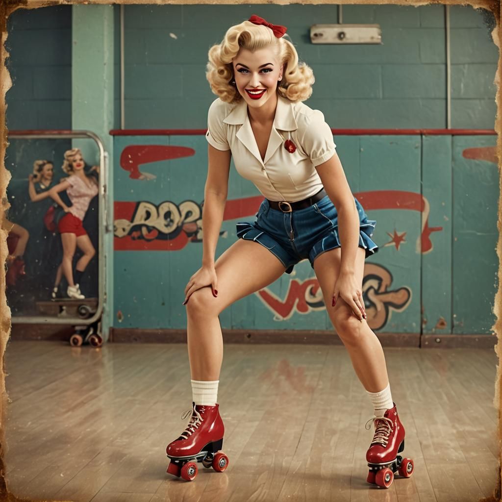 Vintage Pinup Girl on Roller Skates