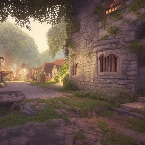 Medieval Village in 3D Game Cinematic Style