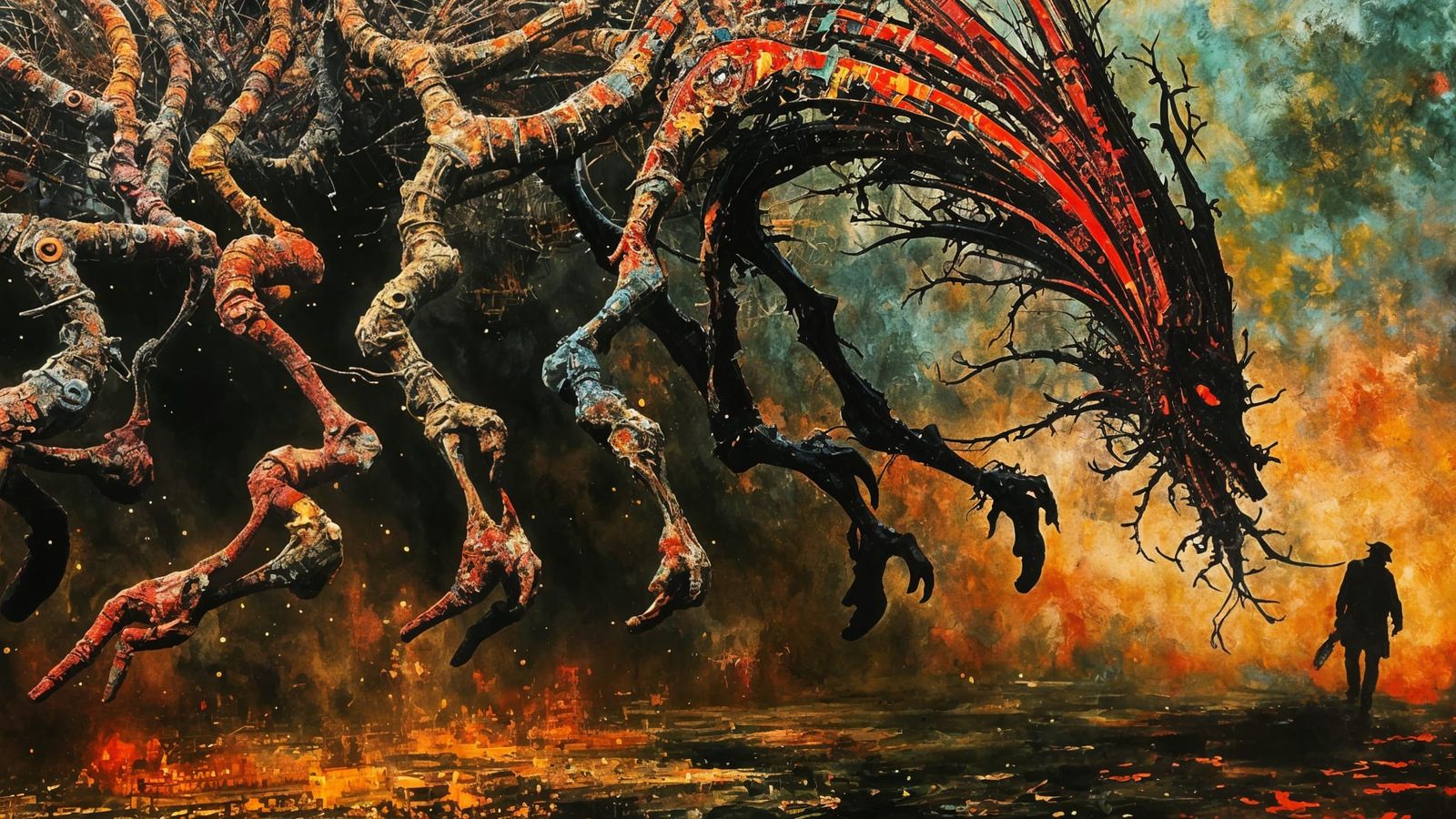 Haunted Fairground in Dark Oil Paint Style