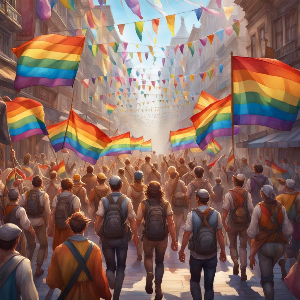 Joyous Rainbow March in Watercolor Style