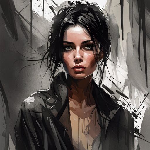 Beautiful Polish Girl Portrait in Splash Art Style