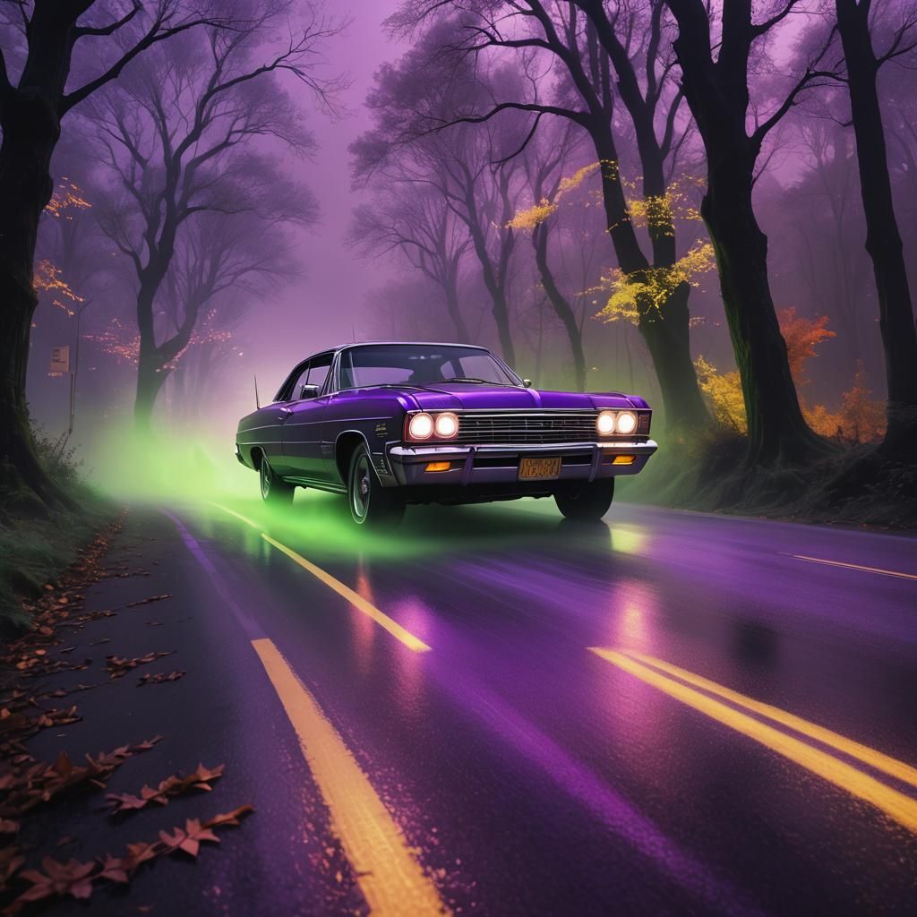 Custom Chevy Impala on Mystical Neon Highway