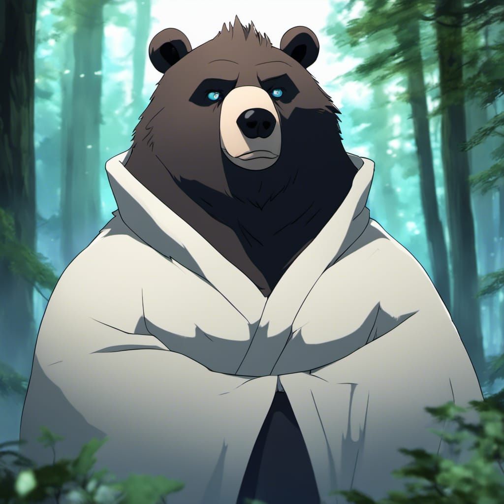 Anime Portrait of a Towering Bear in Forest