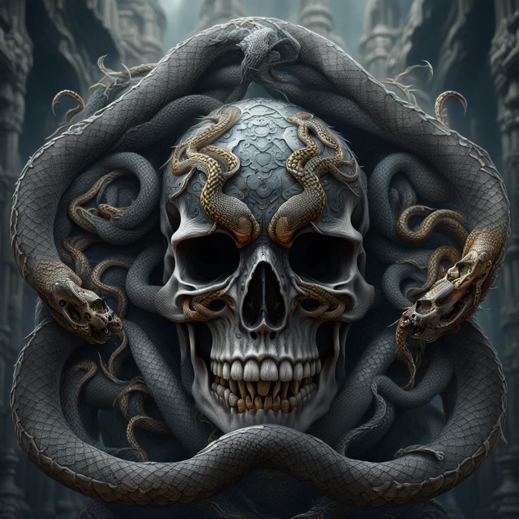 Skull with Snakes: Detailed Matte Painting
