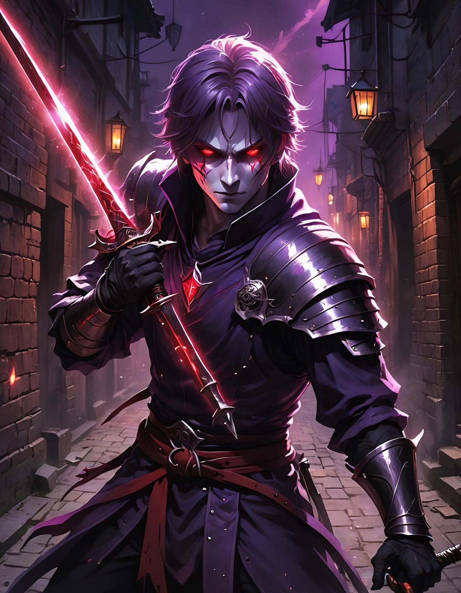 Undead Swordsman in Dark Alleyway, Anime Style