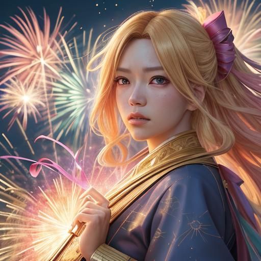 Anime Phoenix Tarot Reader in Fireworks