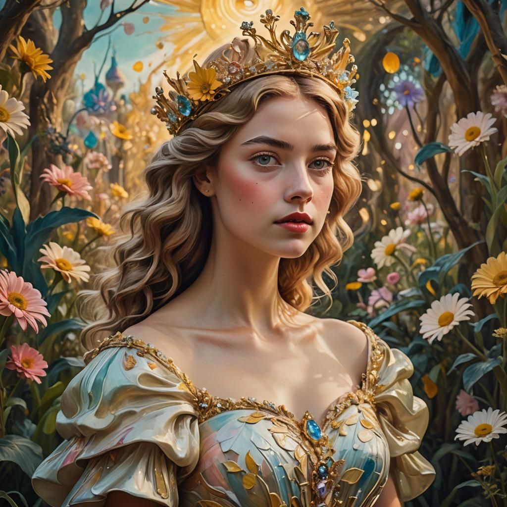 Princess Daisy in Surrealist Whimsical Garden