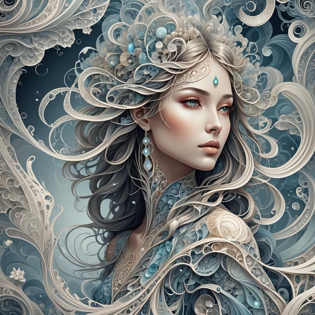 Ethereal Woman of Four Elements in Abstract Style