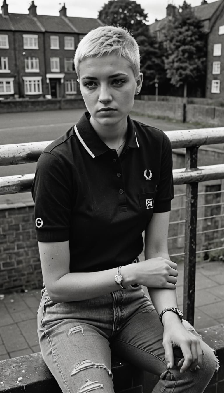 Skinhead Girl Portrait in 1980s Fine Art Style