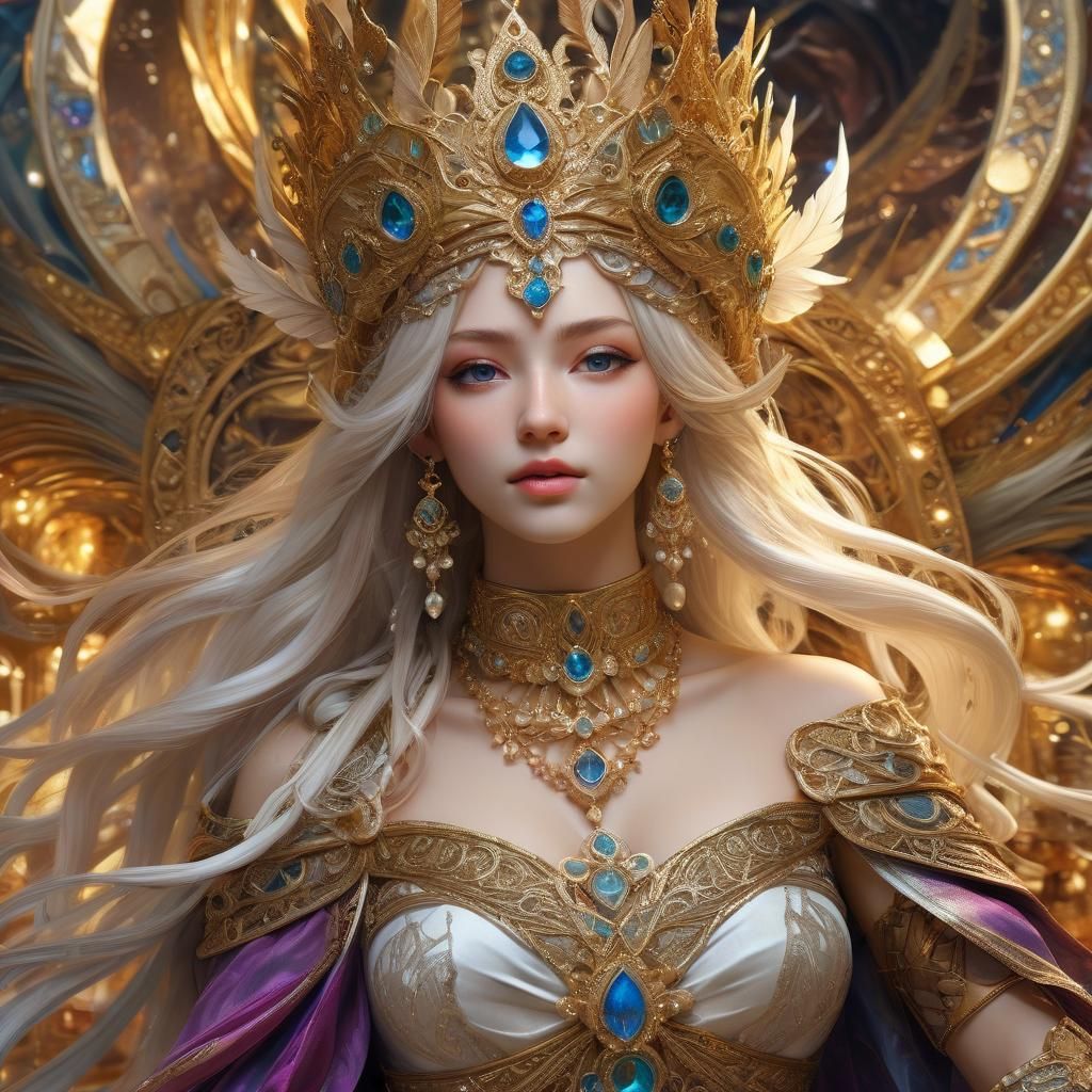 gorgeous Pagan priestess, facing the camera, shirtless and w...