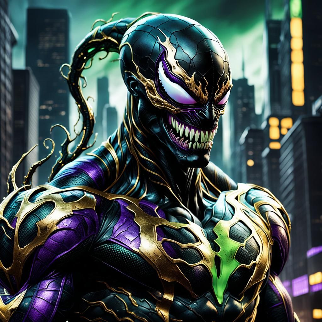 Venom in Dystopian Cityscape, Ash Thorp Style