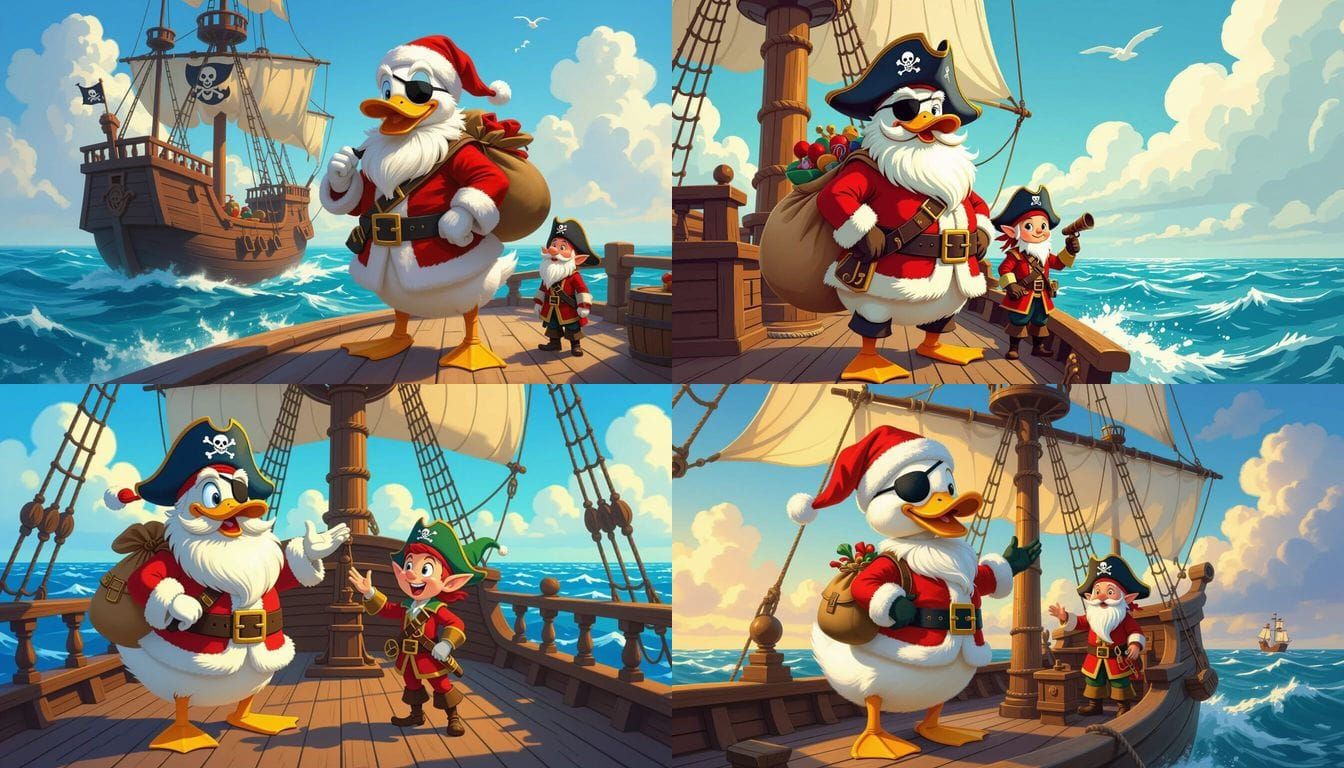 Pirate Santa Duck on Grand Pirate Ship Deck