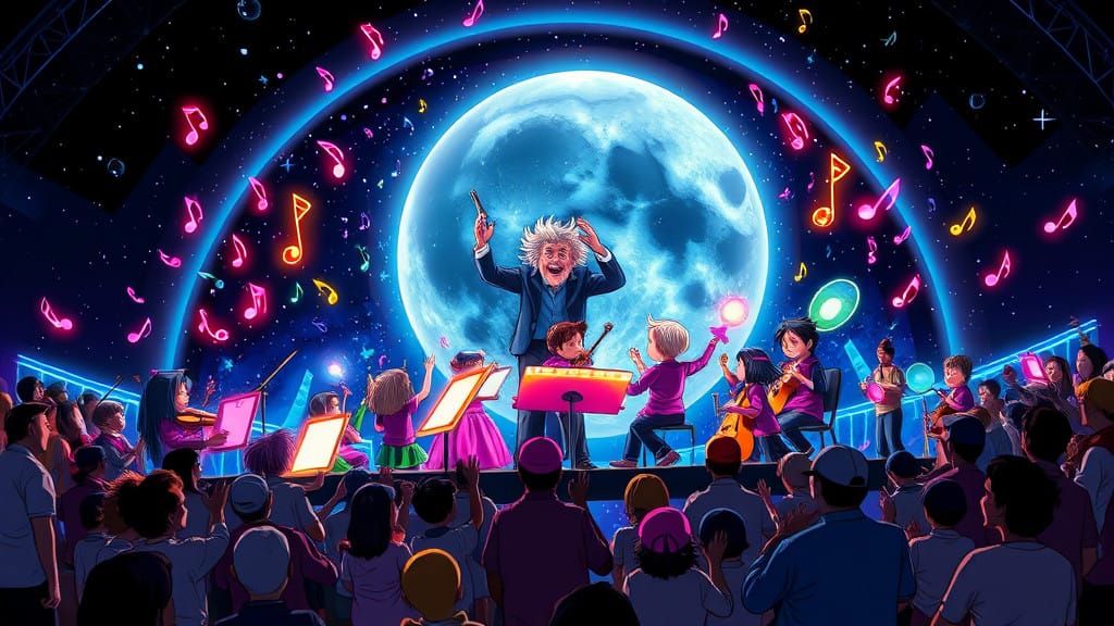 Whimsical Children's Orchestra Performs on Shimmering Moonli...