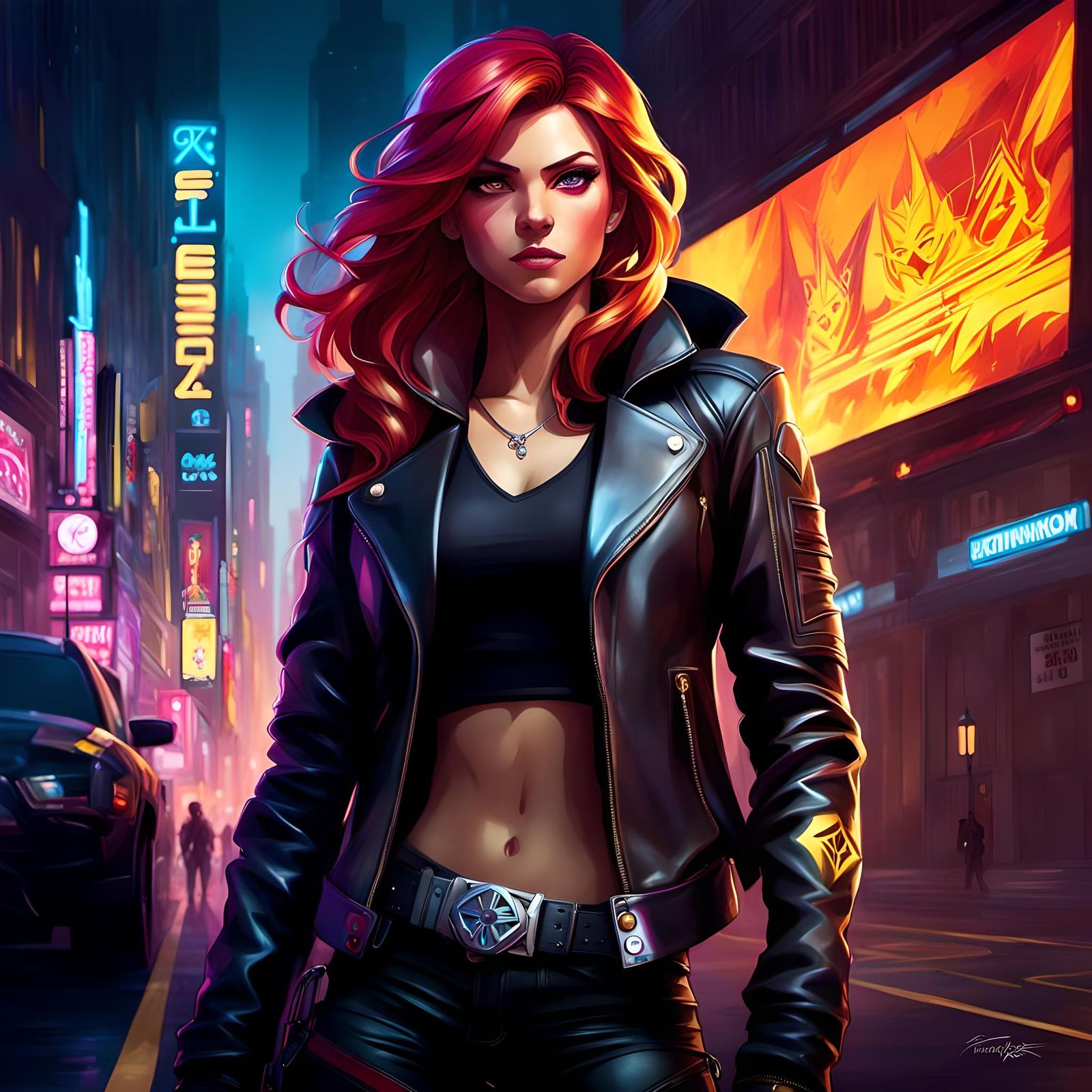 Cyberpunk Portrait of Sunset Shimmer in Leather Jacket