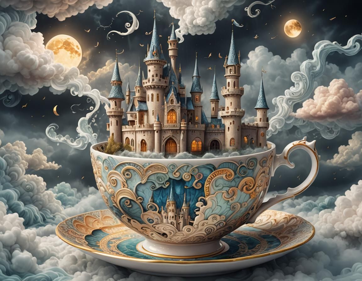 Zentangle Castle in Teacup Amidst Stormy Weather