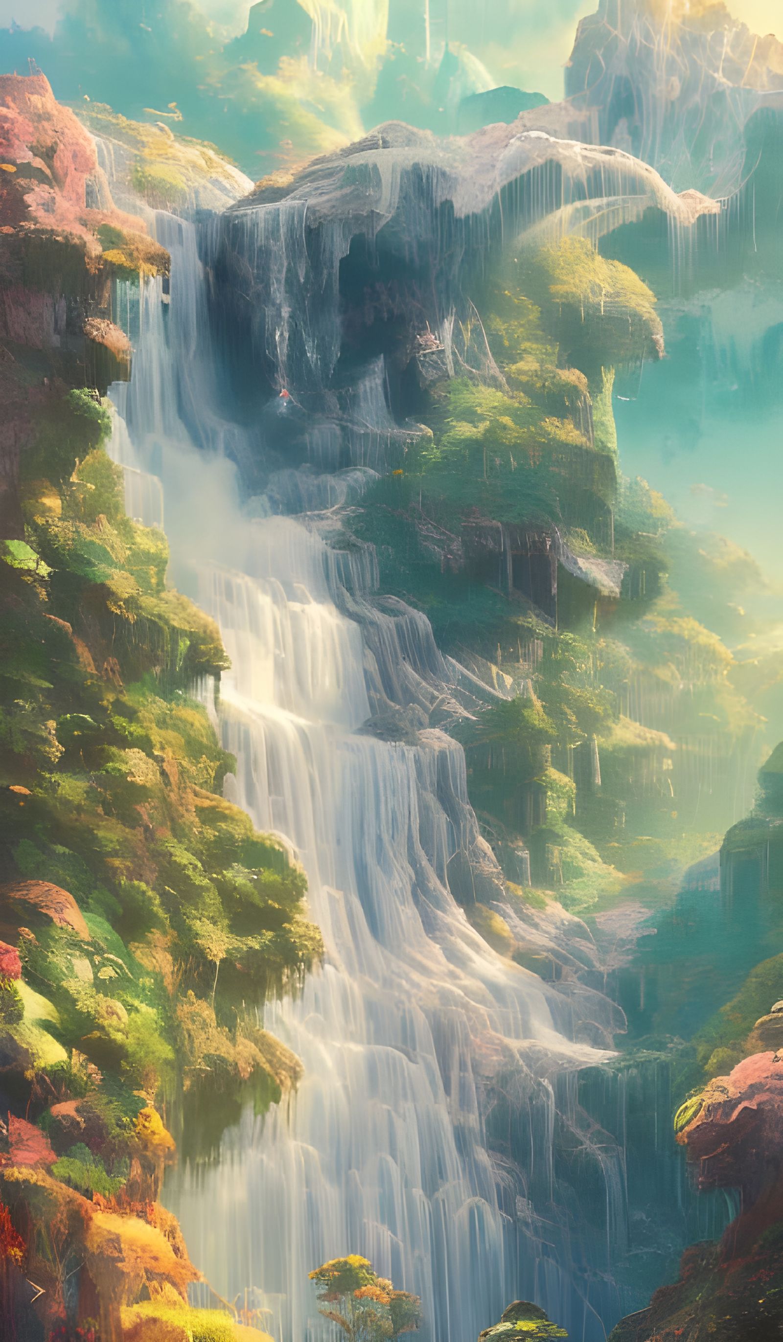 Epic Waterfall Fantasy Landscape in Digital Illustration