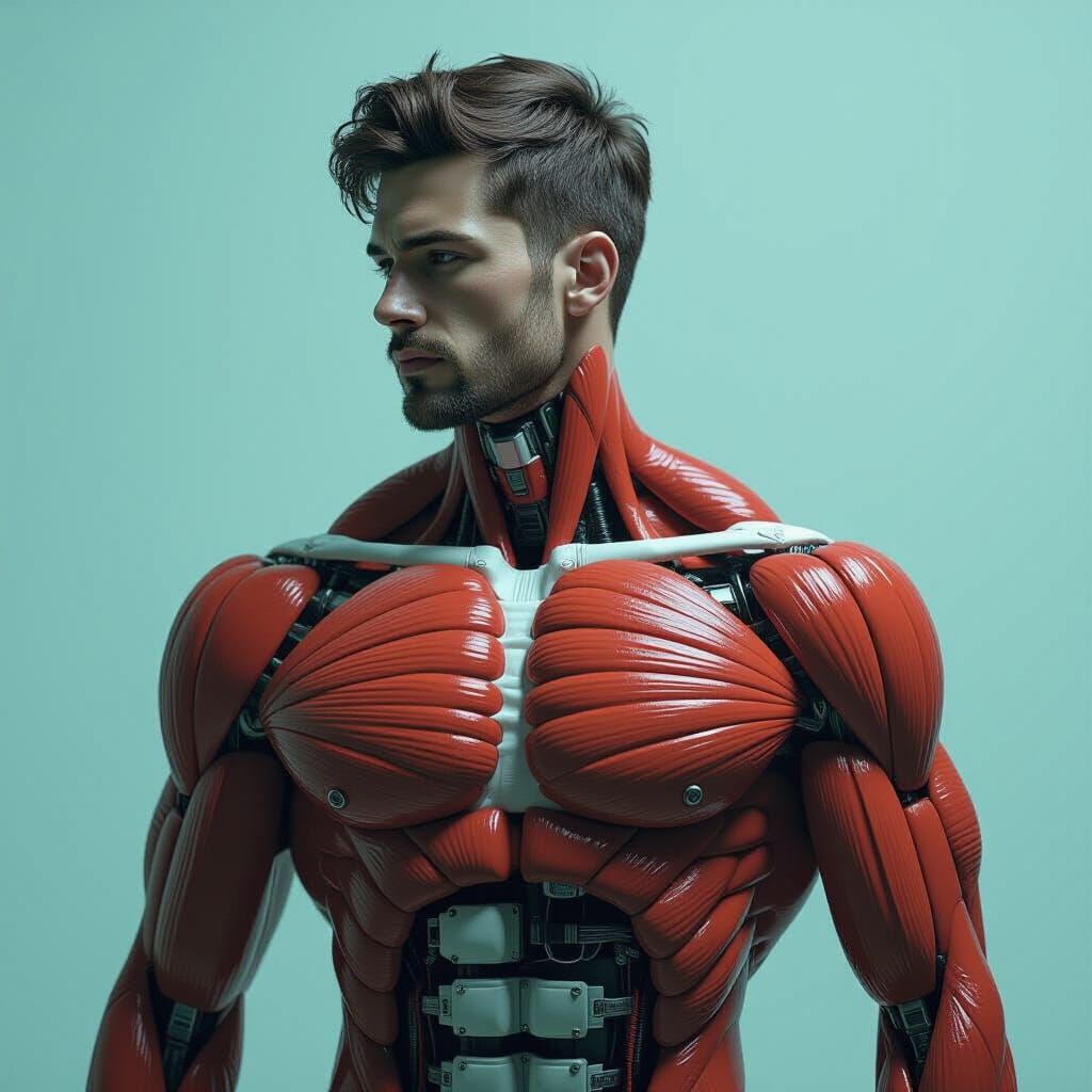 Photorealistic Mechanical Male Figure in Transparent Form