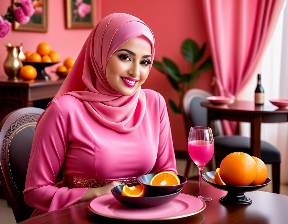 Beautiful Arabian Lady in Pink Hijab Portrait