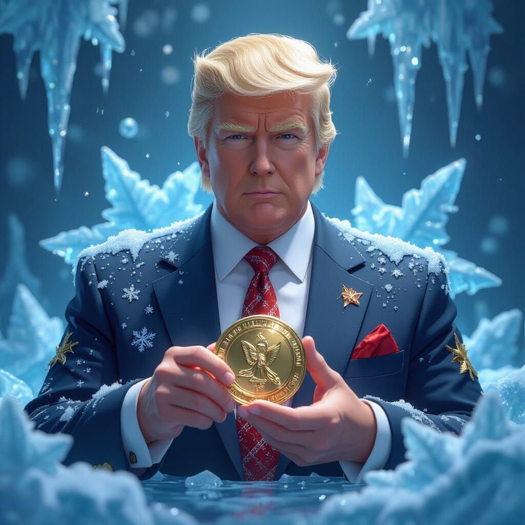 Trump with Christmas Coin in 3D Anime Style