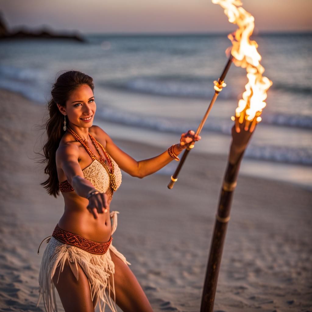 Beach Fire Dancer at Dusk: Professional Photography