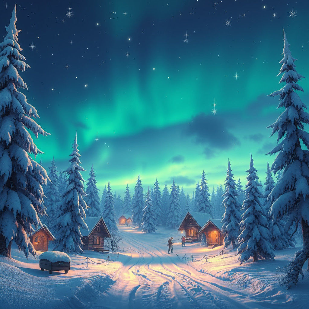 Mystical Winter Wonderland at Dusk in Matte Painting Style