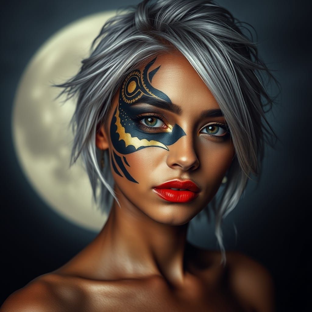 Hyperrealistic Portrait of a Woman with Tribal Face Paint
